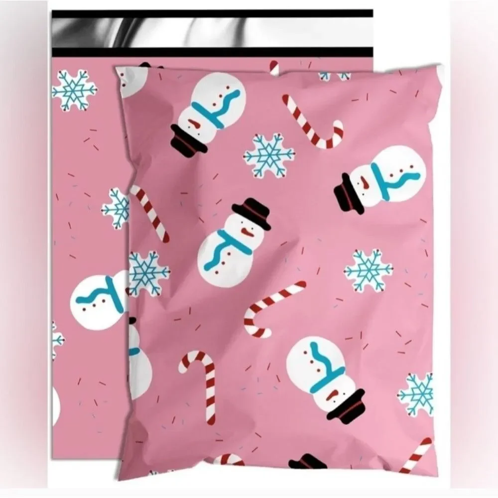 Pink Snowman Candy Cane Poly Mailers 8 Count Boho Office Ship Merch Swag Posh